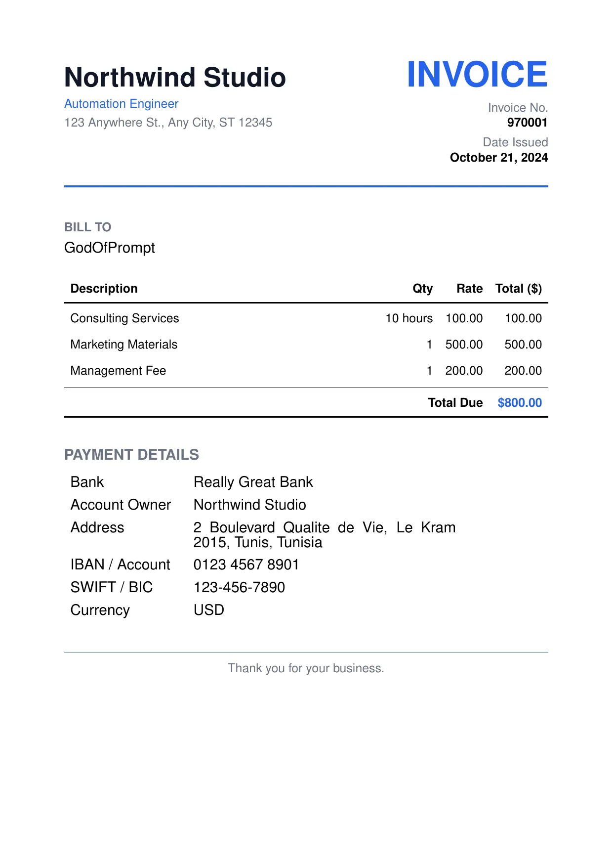 Clean invoice template