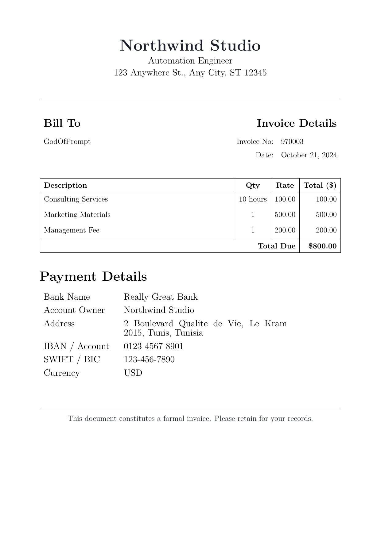 Formal invoice template