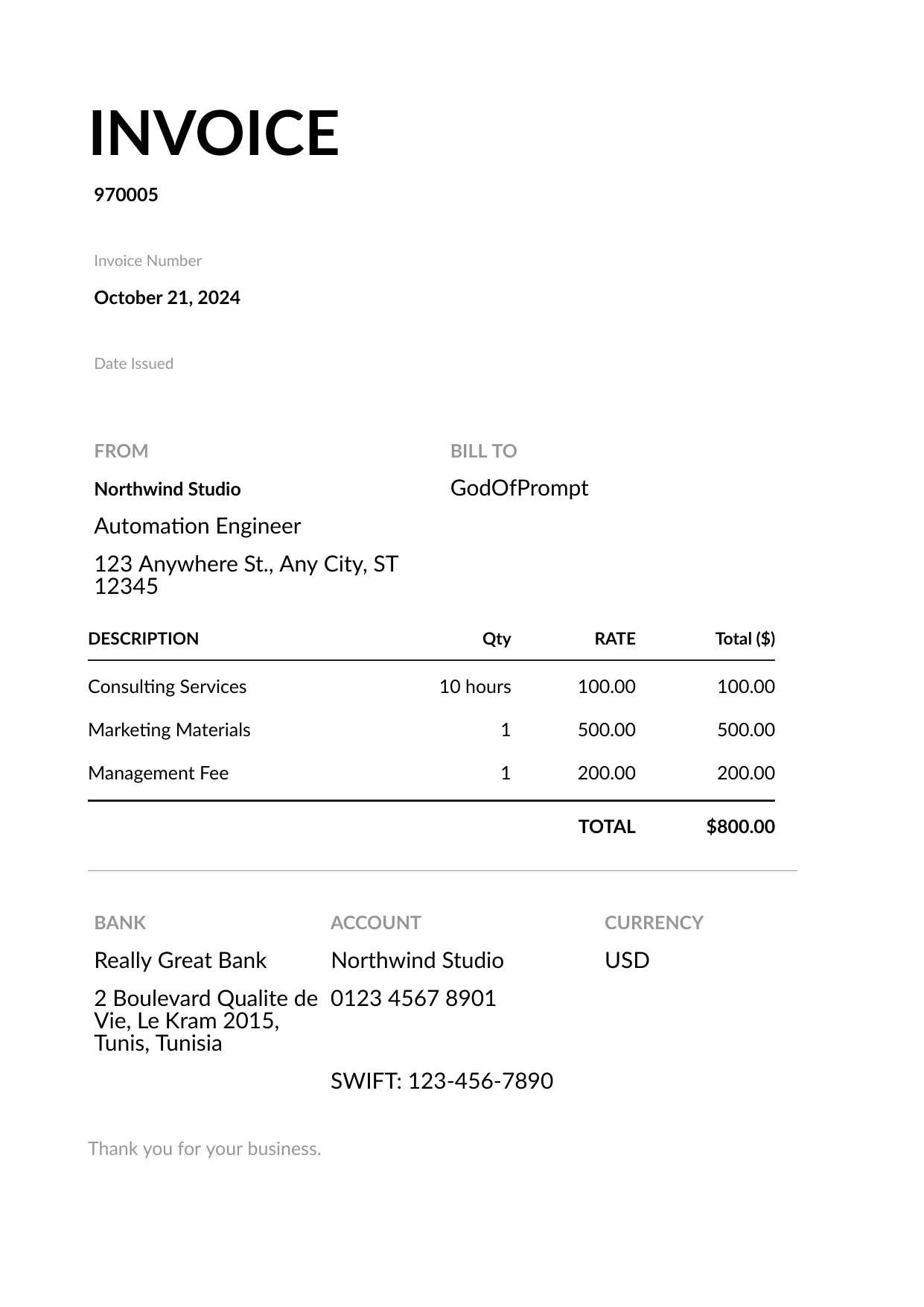 Minimal invoice template