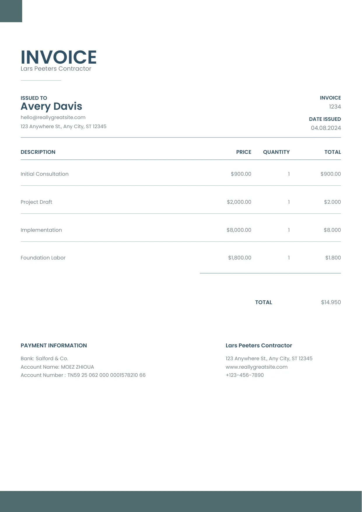 Contractor blue invoice template